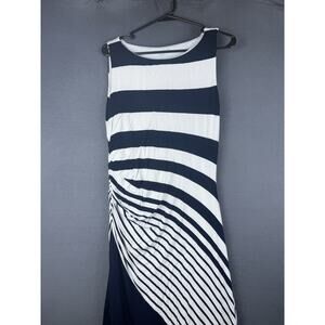 Soft Surroundings Dress Womens Medium Blue White Striped Maxi Layered Nautical